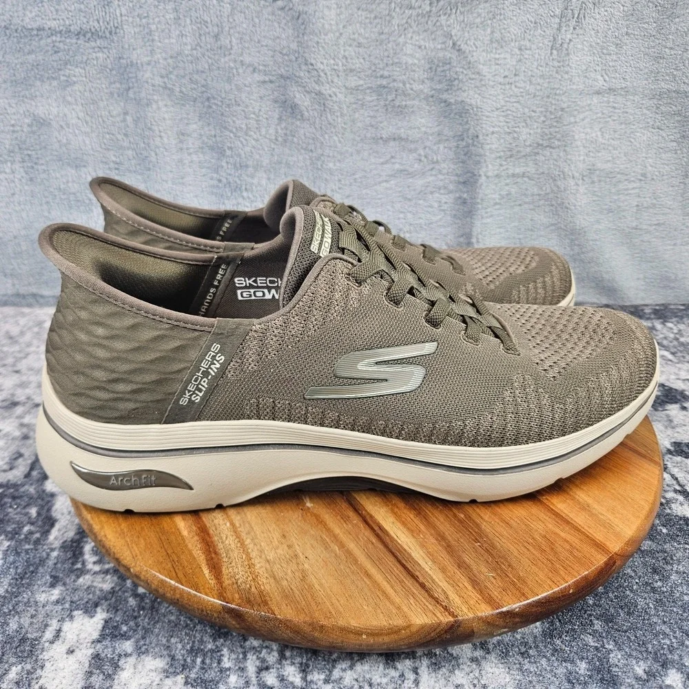 Skechers GO Walk Slip-Ins Arch Fit Shoes Mens 12 Taupe Slip On Walking Sneakers